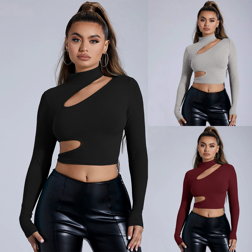 ZARA Sexy Mock Neck Black Long Sleeve Crop Top